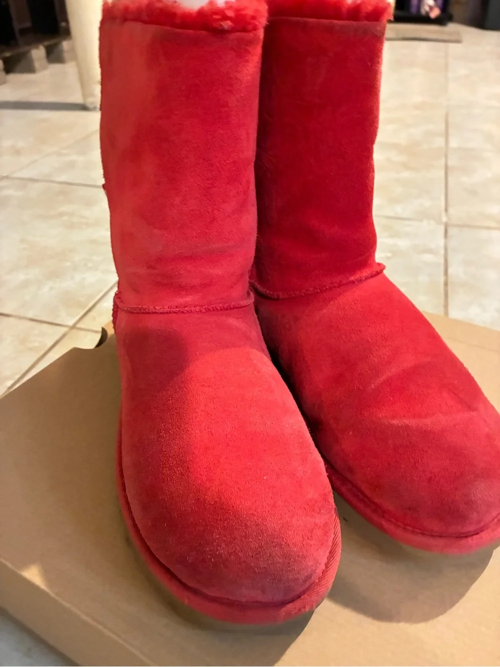 UGG Red Suede Classic Bailey Bow Boots